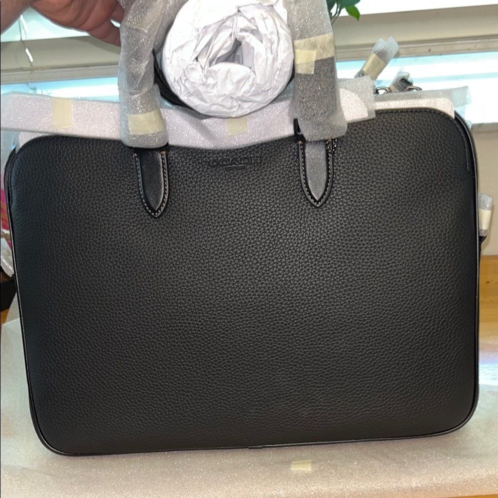 Coach Pebbled Black Leather Gotham Briefcase
